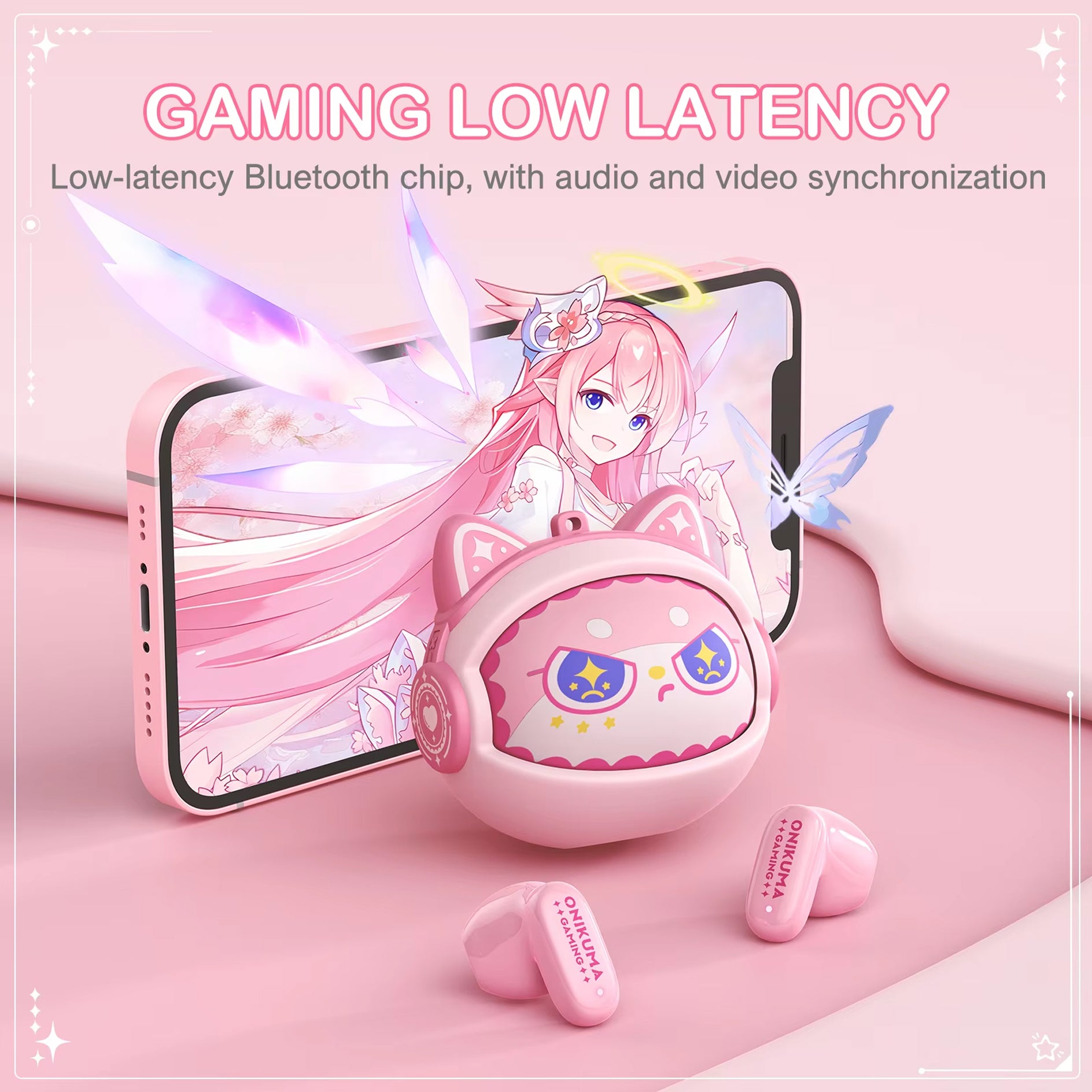 Onikuma TX603 ENC Dual Microphone Noise Reduction Wireless Earphones (Pink)