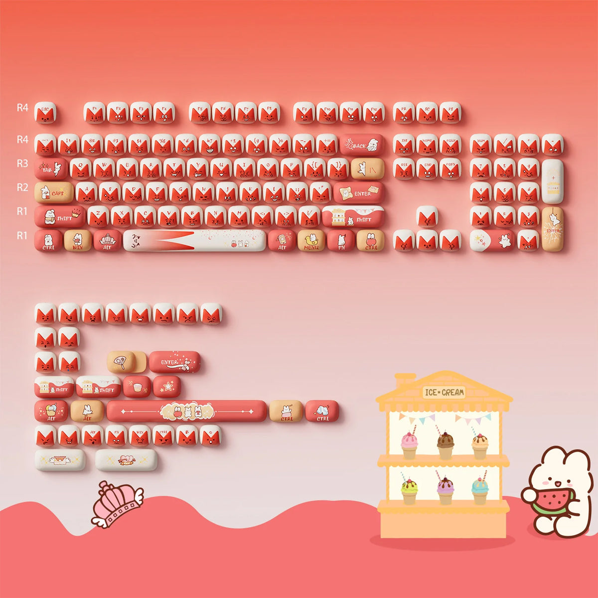 Akko Bunny Apple Keycap Set MOG Profile 137 Keys