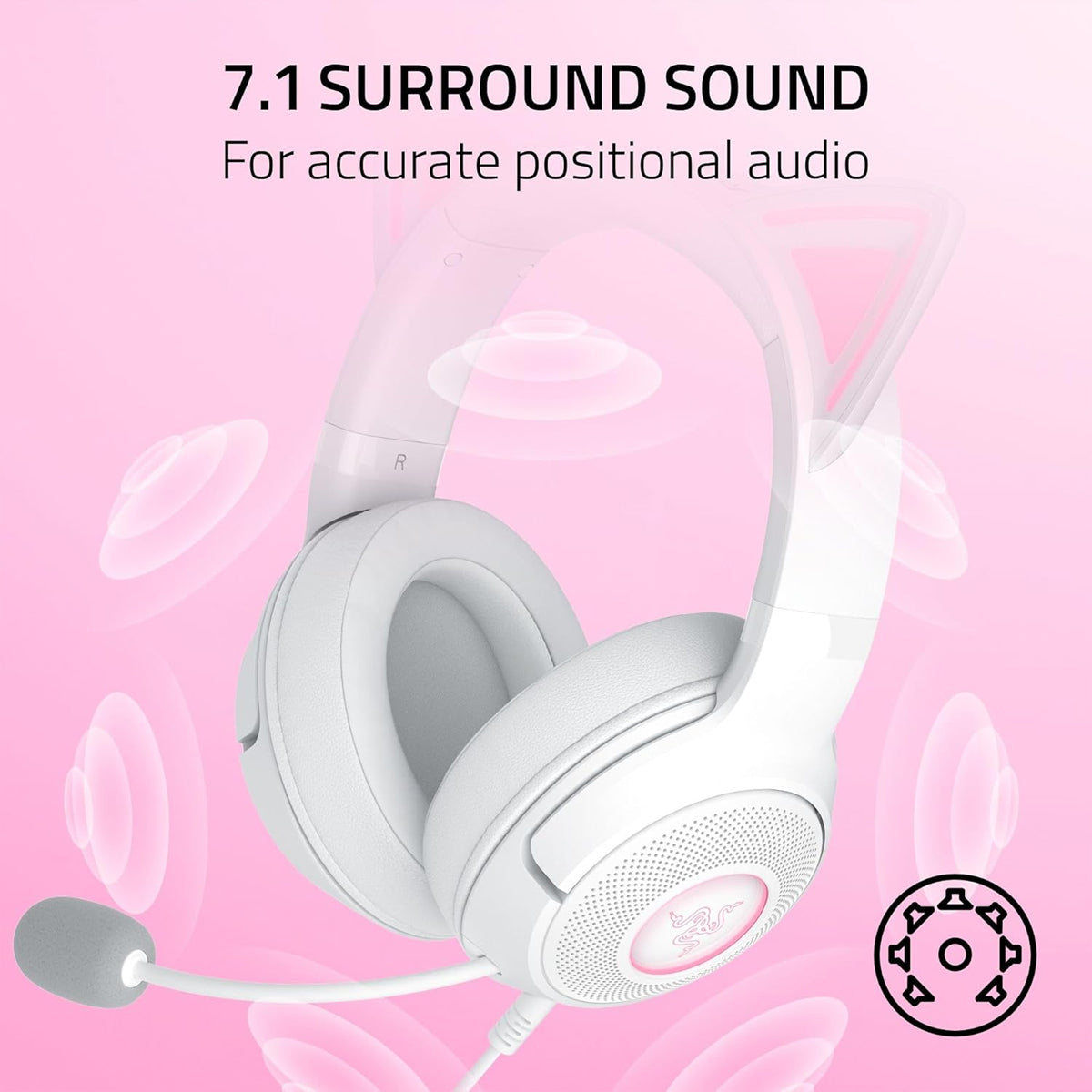 Razer Kraken Kitty V2 USB Headset with RGB Kitty Ears (White)