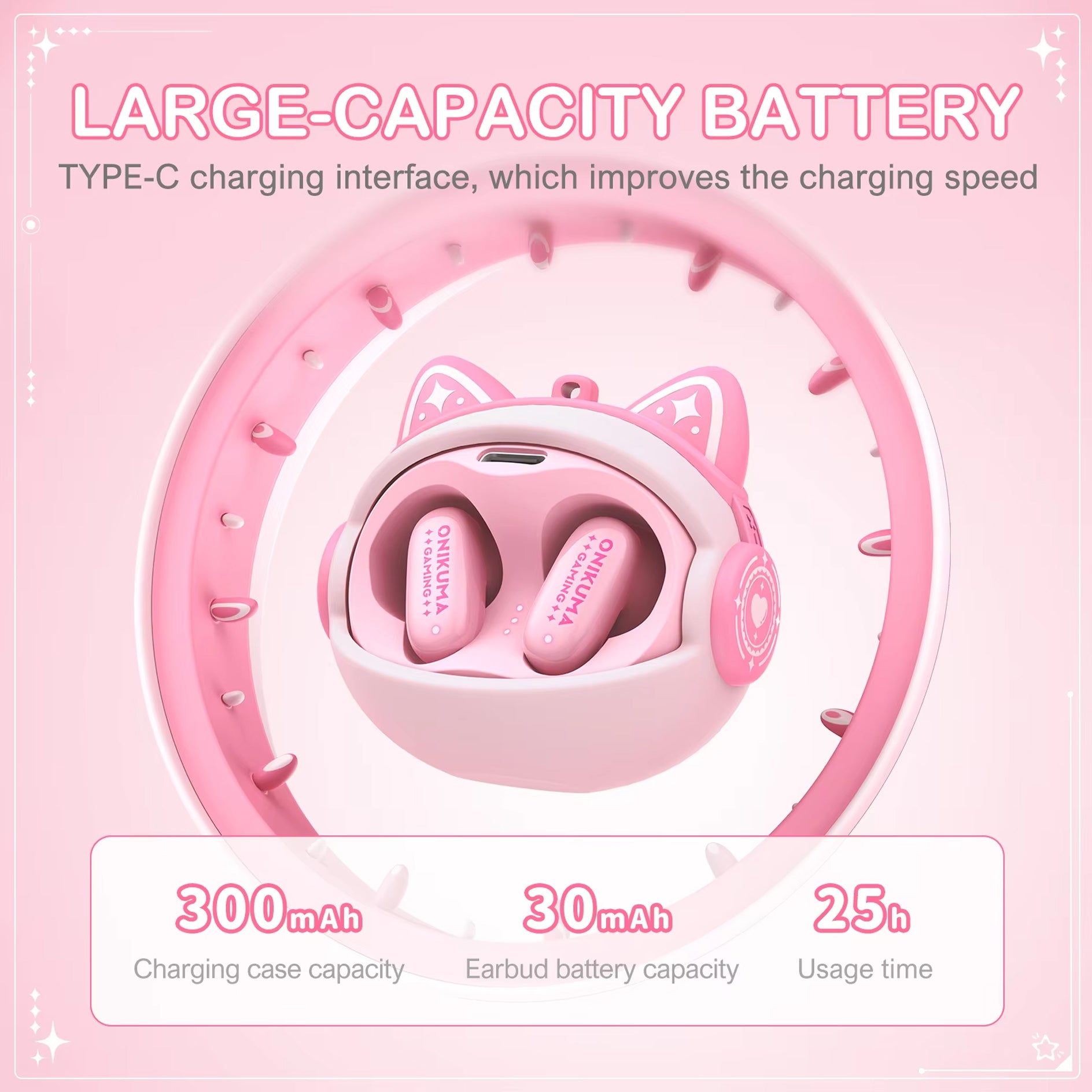Onikuma TX603 ENC Dual Microphone Noise Reduction Wireless Earphones (Pink)