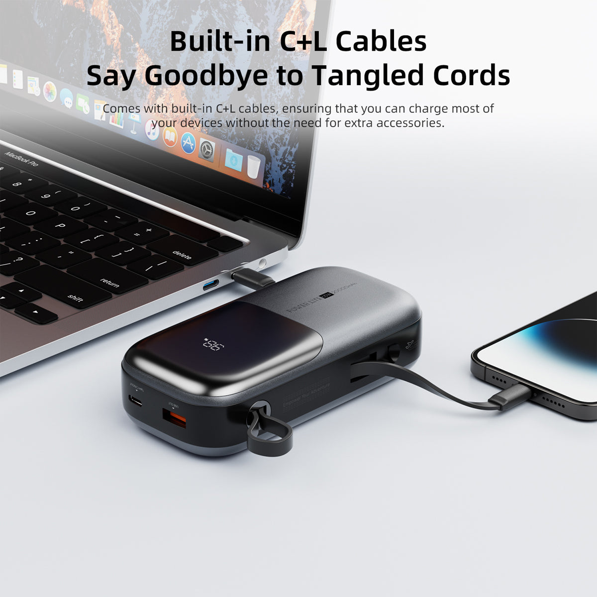Vyvylabs Power Lite Digital Display Power Bank 20000mAh 65W with C+L Fast Charging Cable