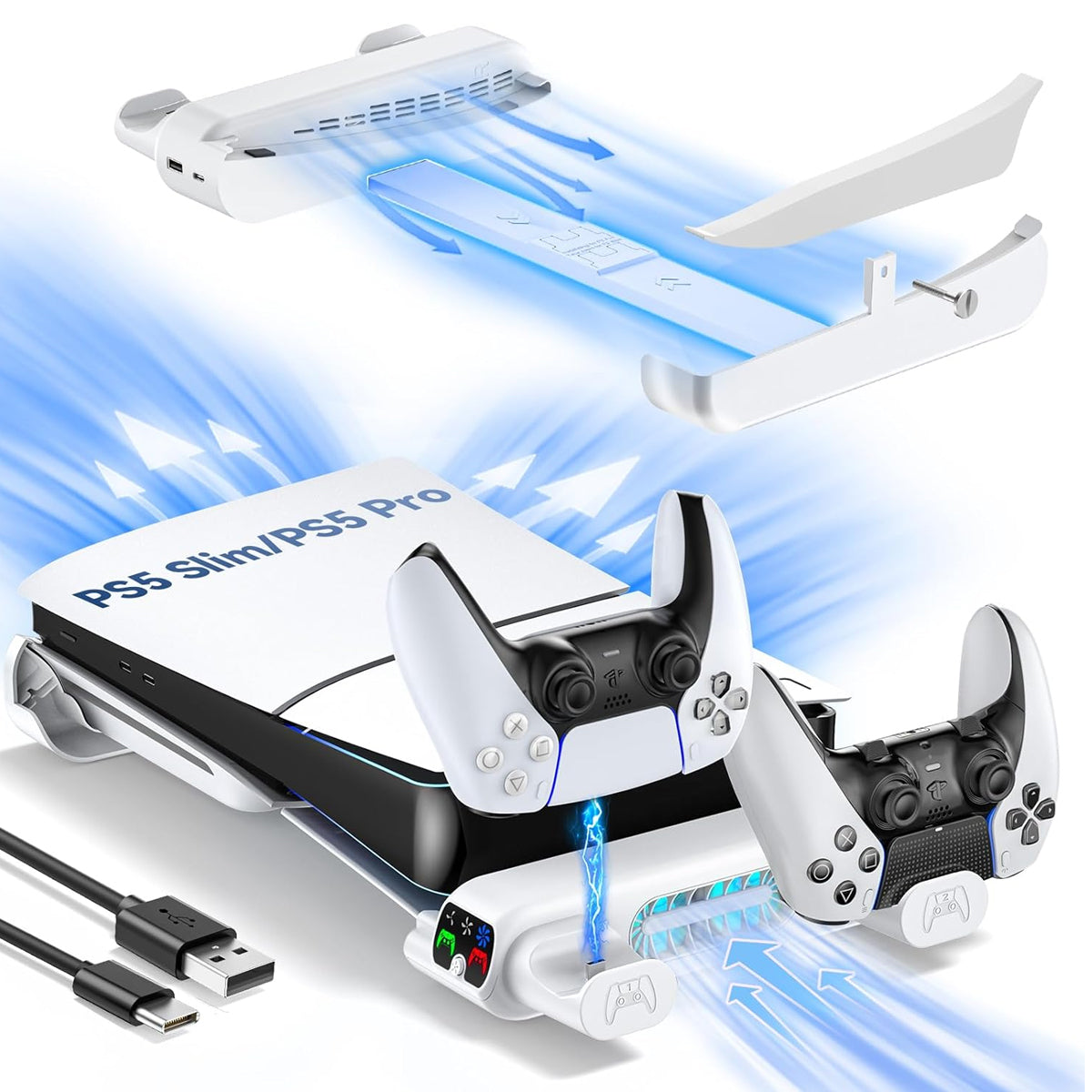 OIVO Horizontal Cooling Stand with Controller Charger for PS5 Slim / PS5 Pro (White)
