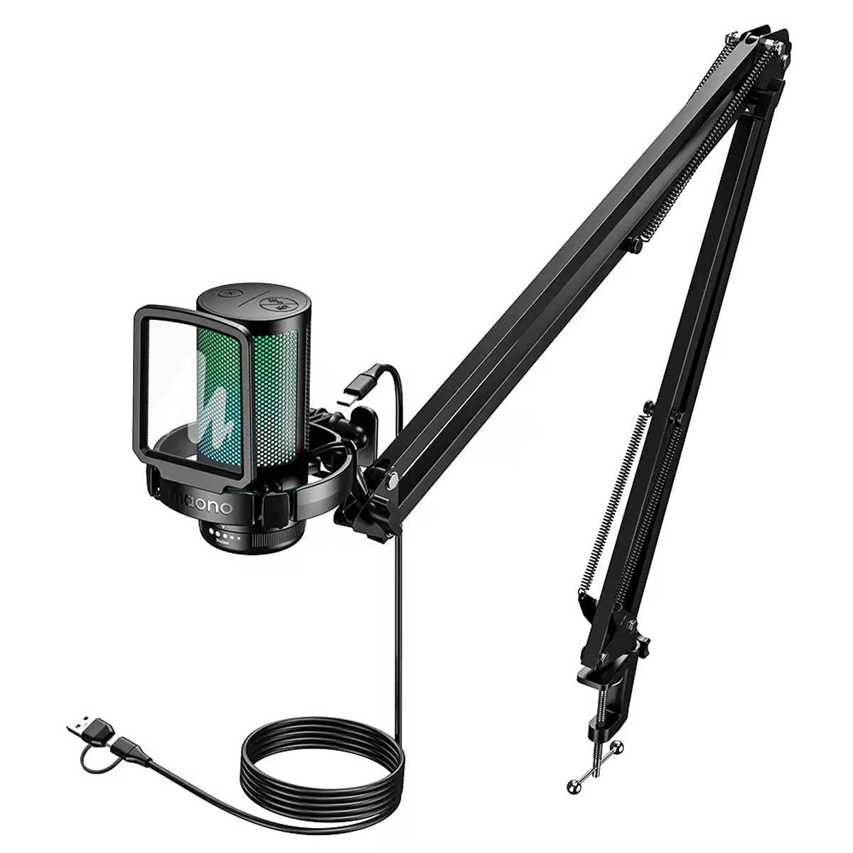 Maono DGM20S Gamerwave Condenser USB Gaming RGB Noise Canceling Microphone With Boom Arm
