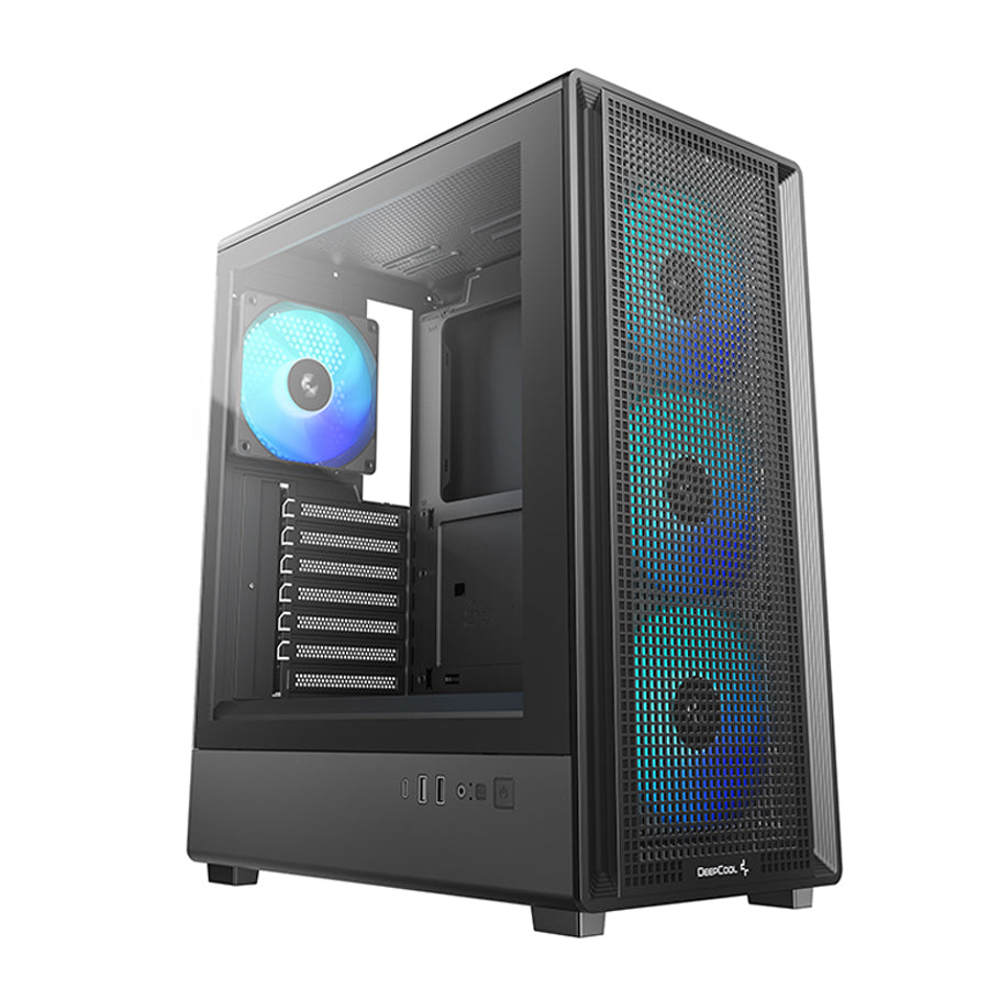 DeepCool CC550 4F Tempered Glass High-Airflow Mid-Tower ATX PC Case (Black) (R-CC550BKANA4-G)