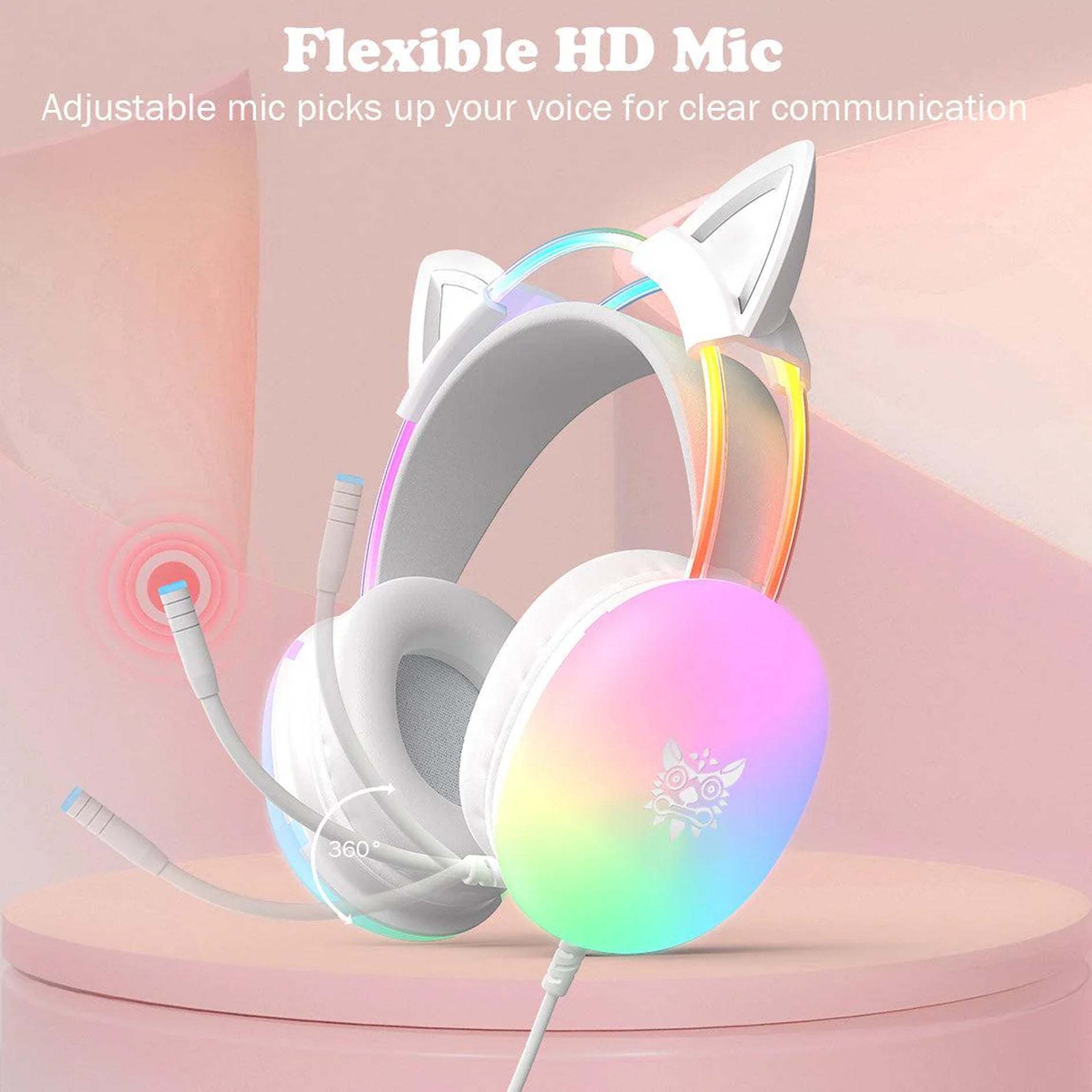 Onikuma X25 Cat Ears RGB Professional Gaming Headset with Noise Cancellation Microphone