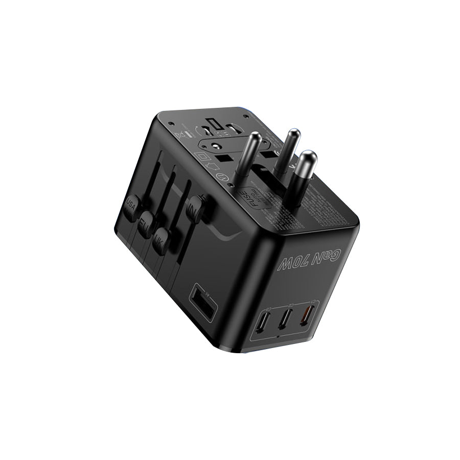 SODI A02-PD70 GaN 70W Universal Travel Charger with EU/UK/AUS/US Plug and 3xUSB-C + 2xUSB-A Ports