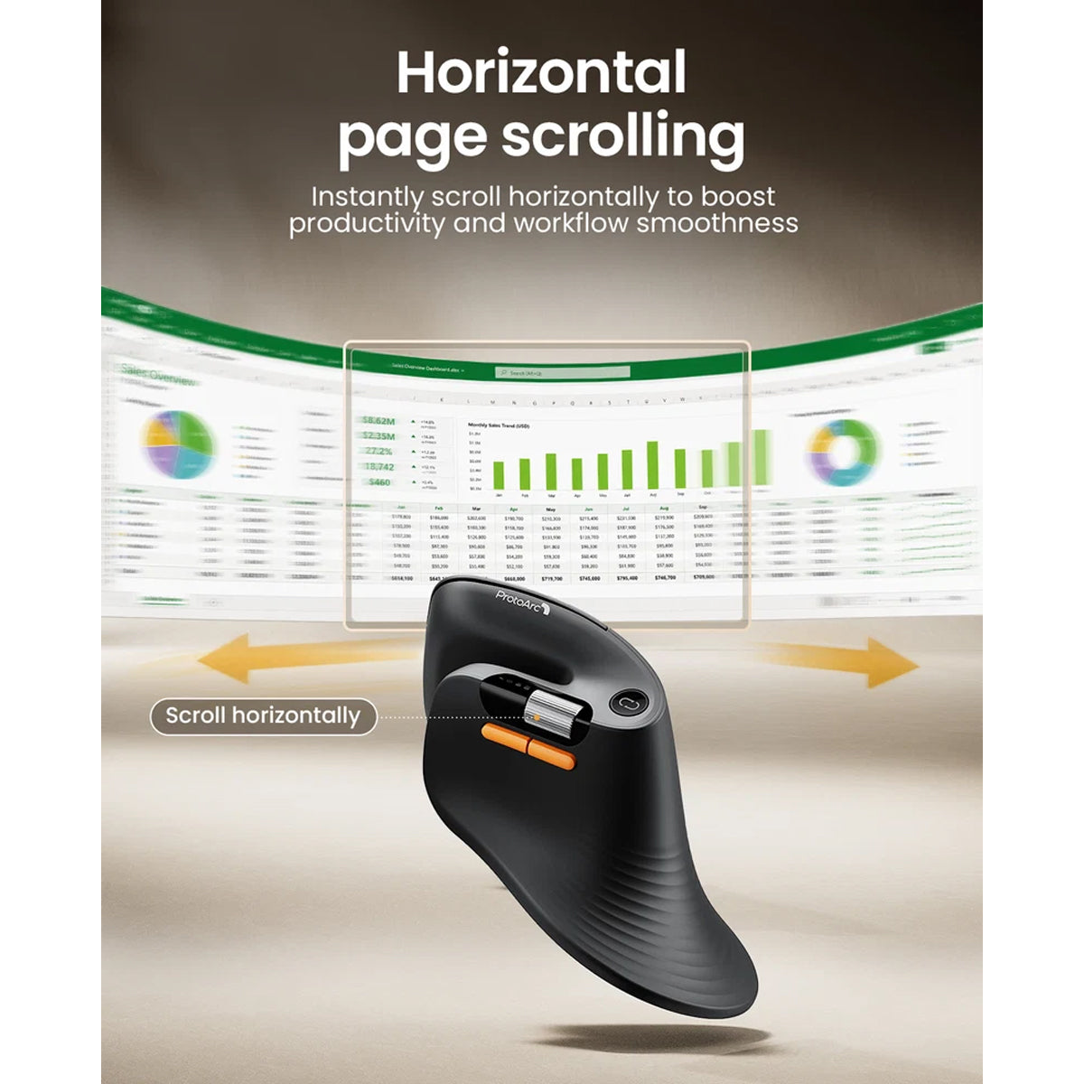 ProtoArc EM11 Pro Dual-Mode Ergonomic Vertical Mouse (Black) (CP017199)