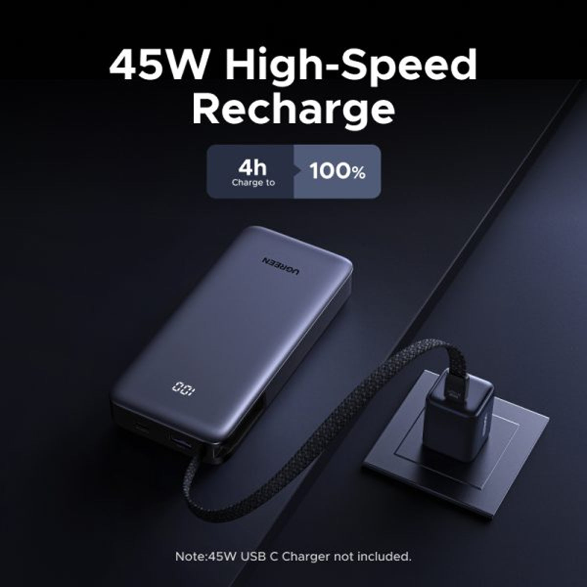 Ugreen Nexode 20000mAh 55W Fast Charging Power Bank with Built-in USB-C Braided Cable