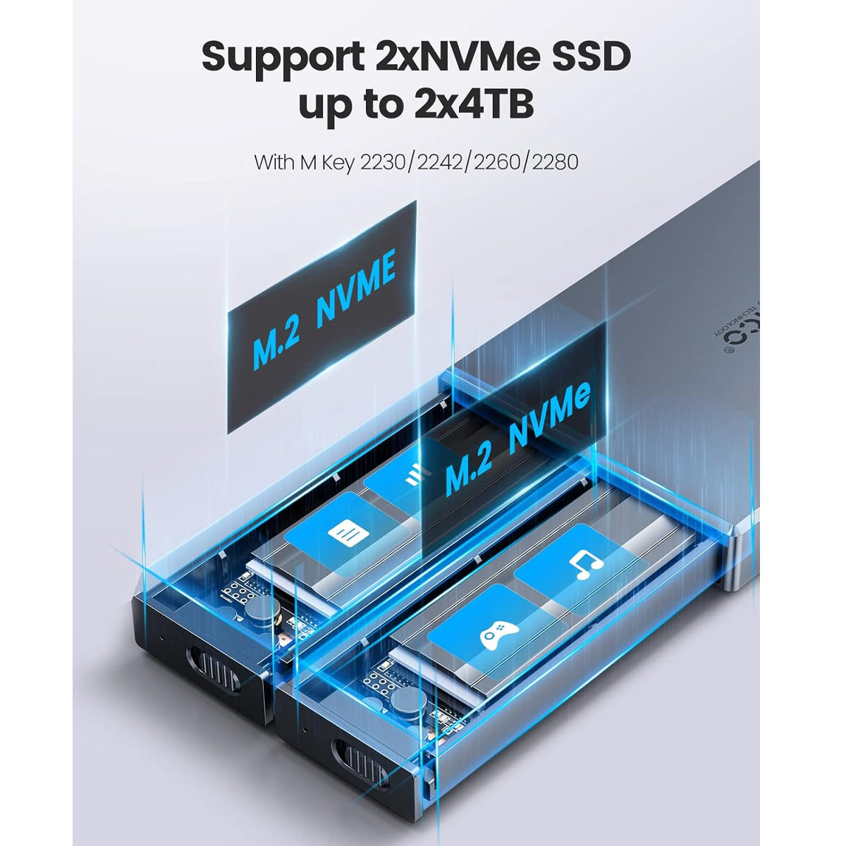 ORICO Dual-bay M.2 NVME + NVME SSD Enclosure