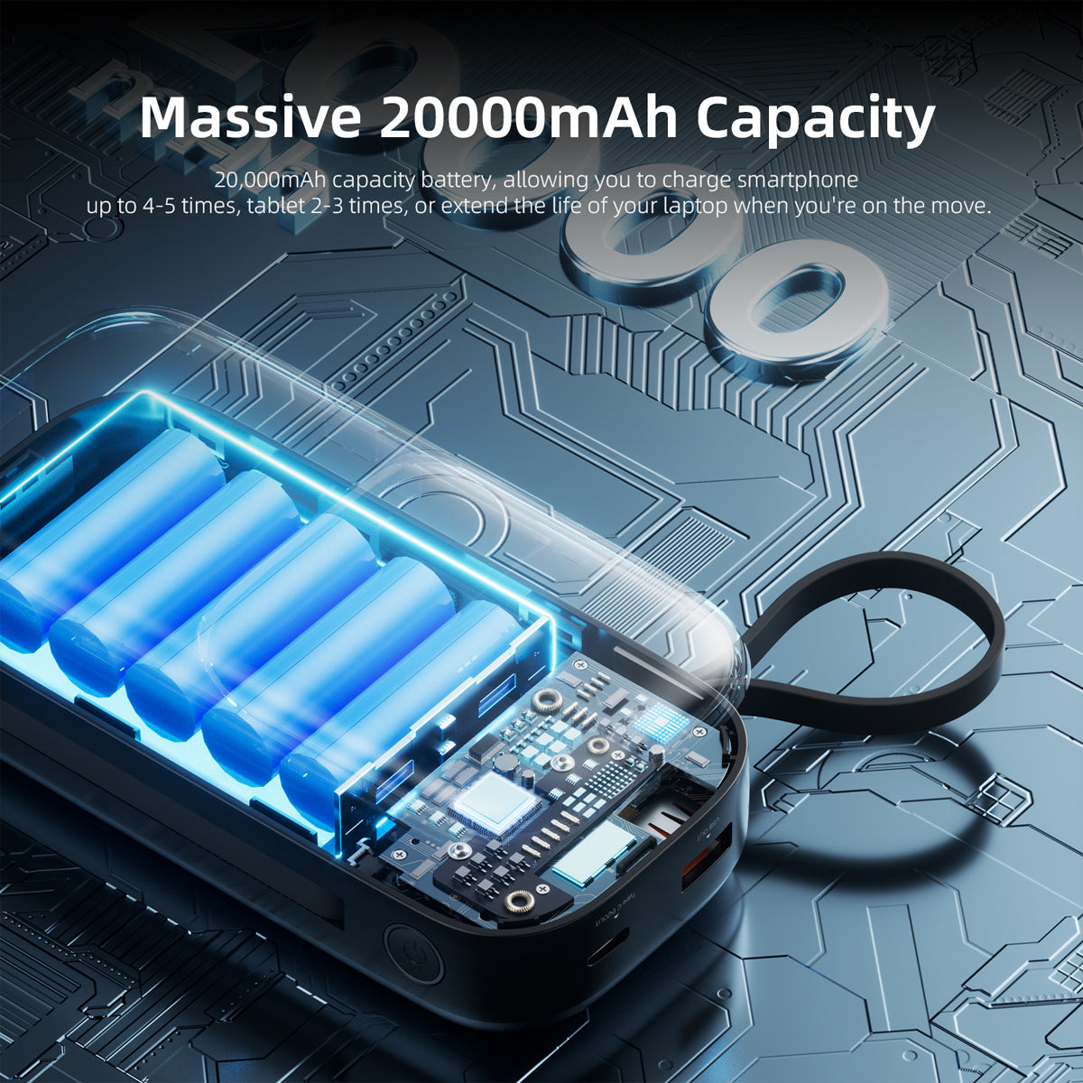Vyvylabs Power Lite Digital Display Power Bank 20000mAh 65W with C+L Fast Charging Cable