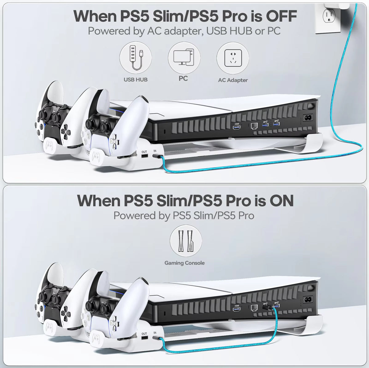 OIVO Horizontal Cooling Stand with Controller Charger for PS5 Slim / PS5 Pro (White)