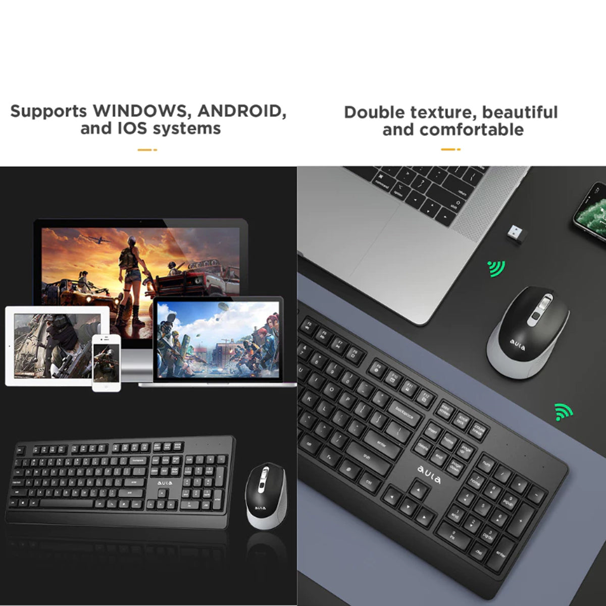 Aula AC203 2.4GHz Wireless Keyboard & Mouse Combo (Black)