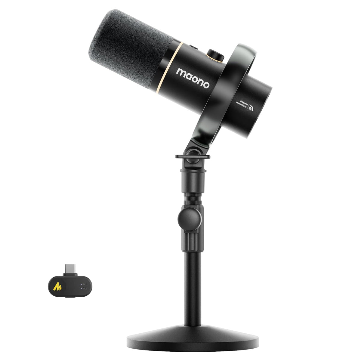 Maono PD200WT Hybrid Podcast Dynamic Wireless RGB Microphone (Black)