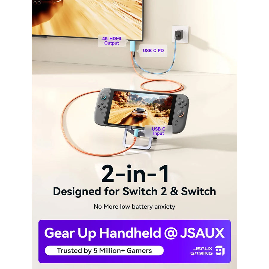 JSAUX Portable 2-in-1 TV Cable 2m for Nintendo Switch 2 (Blue) (CV0088)