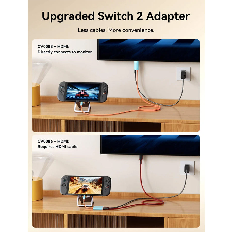 JSAUX Portable 2-in-1 TV Cable 2m for Nintendo Switch 2 (Blue) (CV0088)