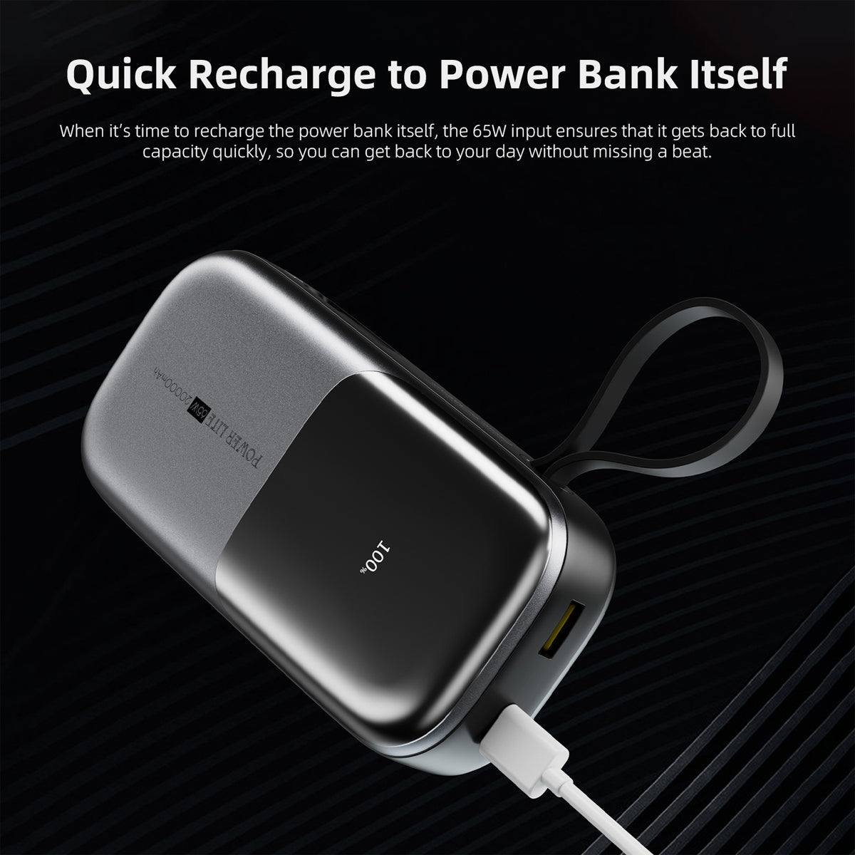 Vyvylabs Power Lite Digital Display Power Bank 20000mAh 65W with C+L Fast Charging Cable