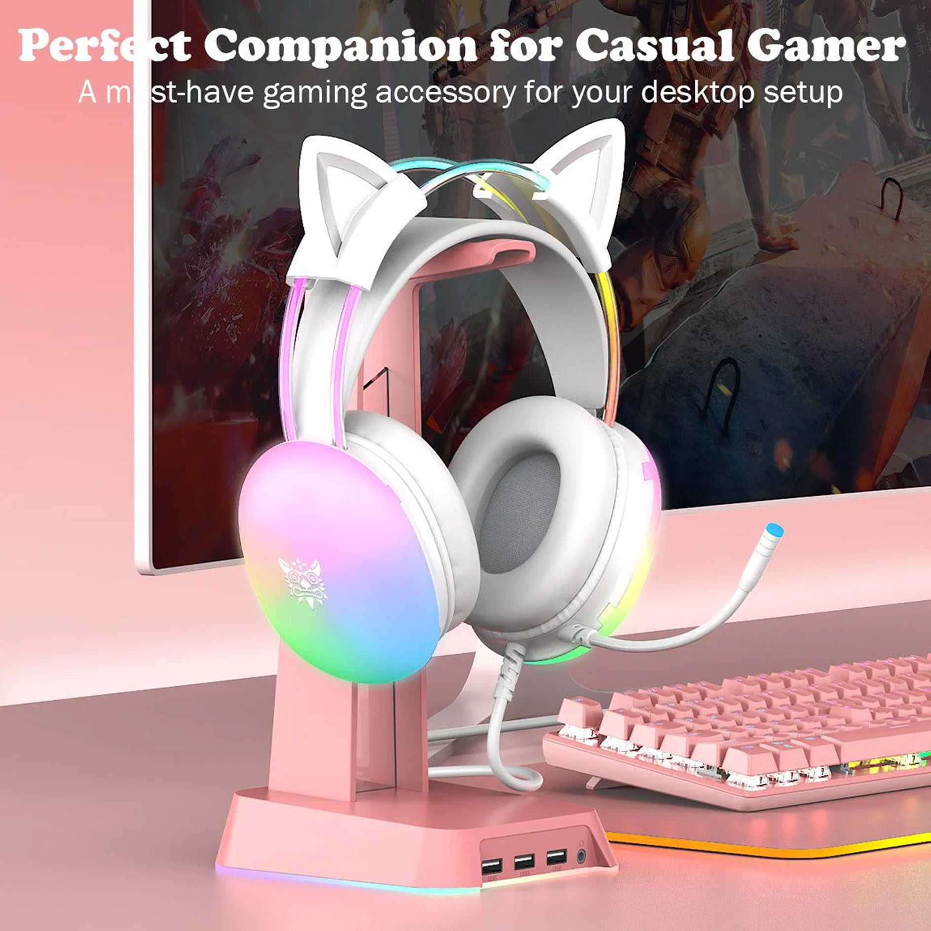 Onikuma X25 Cat Ears RGB Professional Gaming Headset with Noise Cancellation Microphone