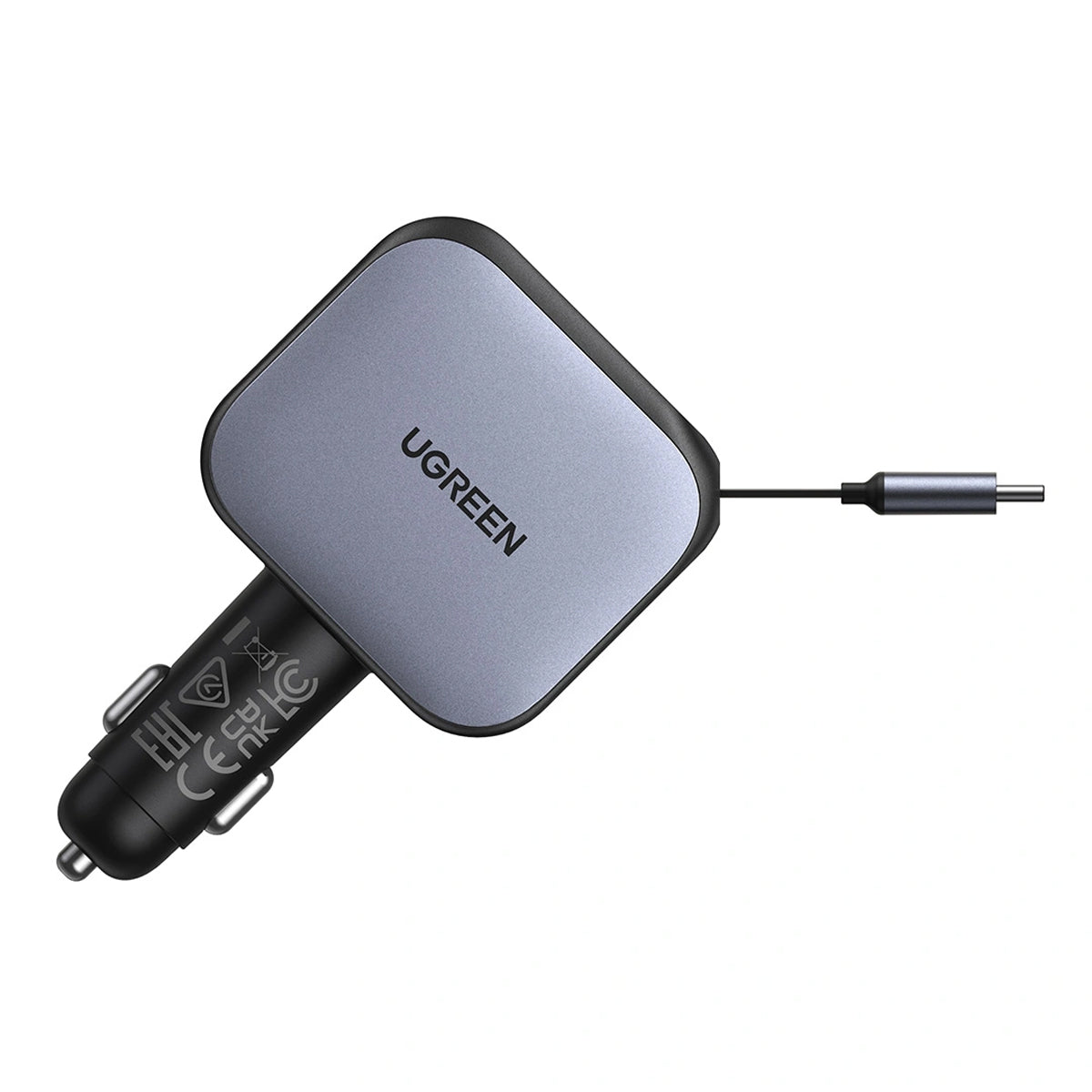 Ugreen Nexode 145W 2xUSB-C + 1xUSB-A Fast Car Charger with Retractable Cable