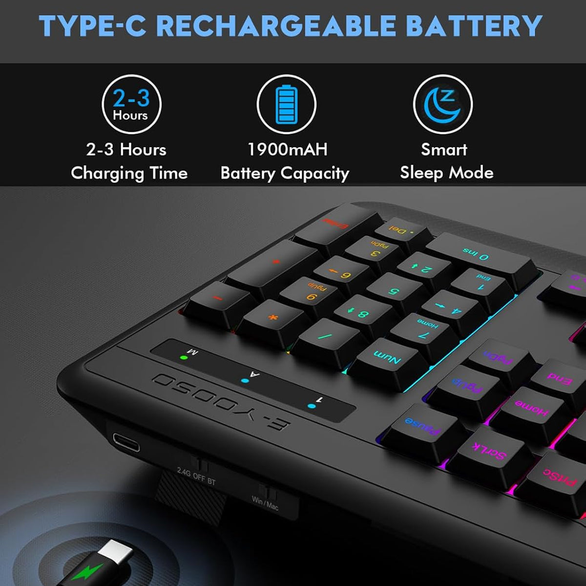 E-Yooso K-787 Tri-Mode RGB 104 Keys Keyboard (Black)