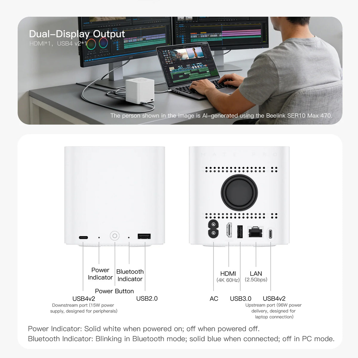 Beelink Mate Pro Multi-Functional Docking Station (Pearl White)