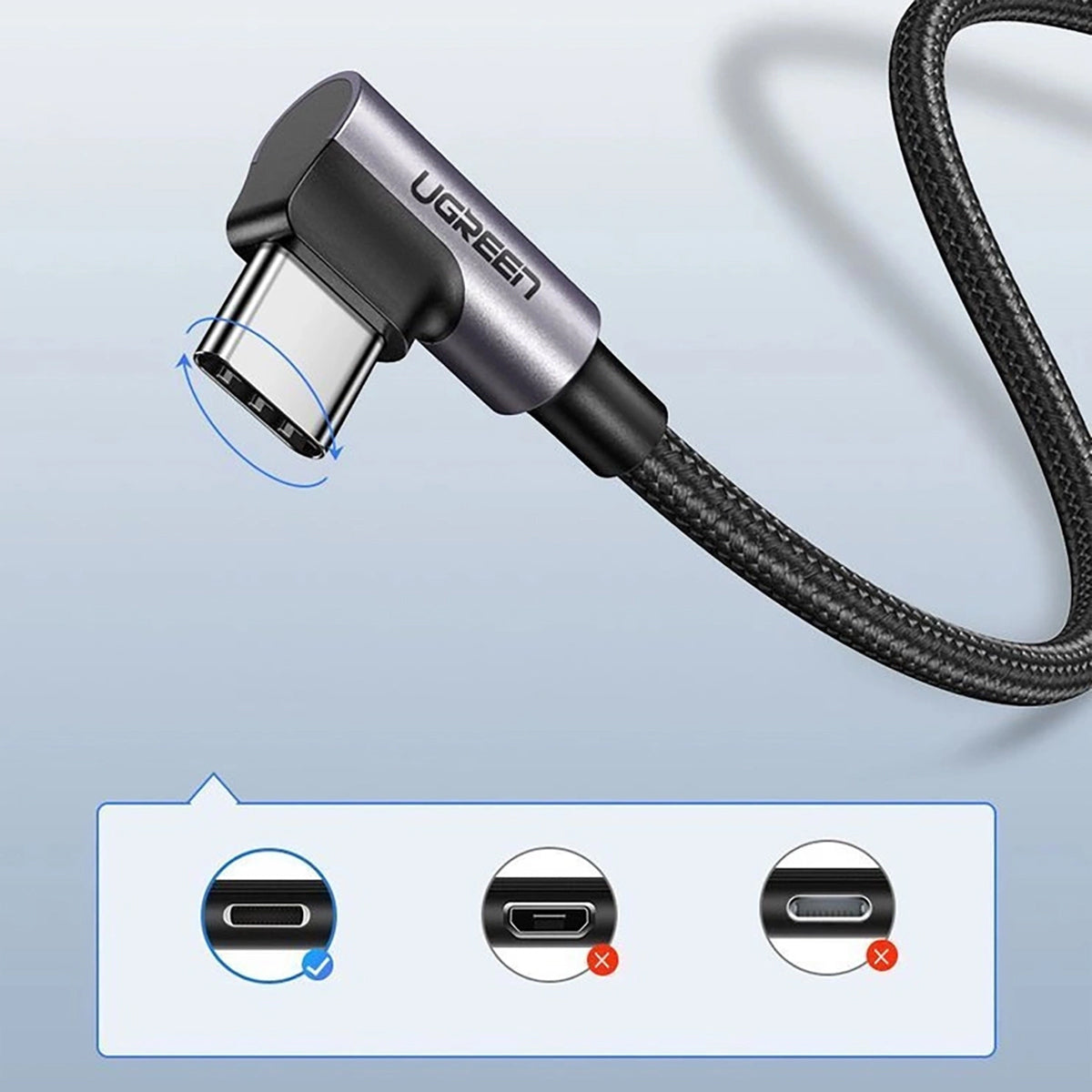 Ugreen Right Angle USB-A to USB-C Data Cable - 3m (Space Gray) (US284/70255)