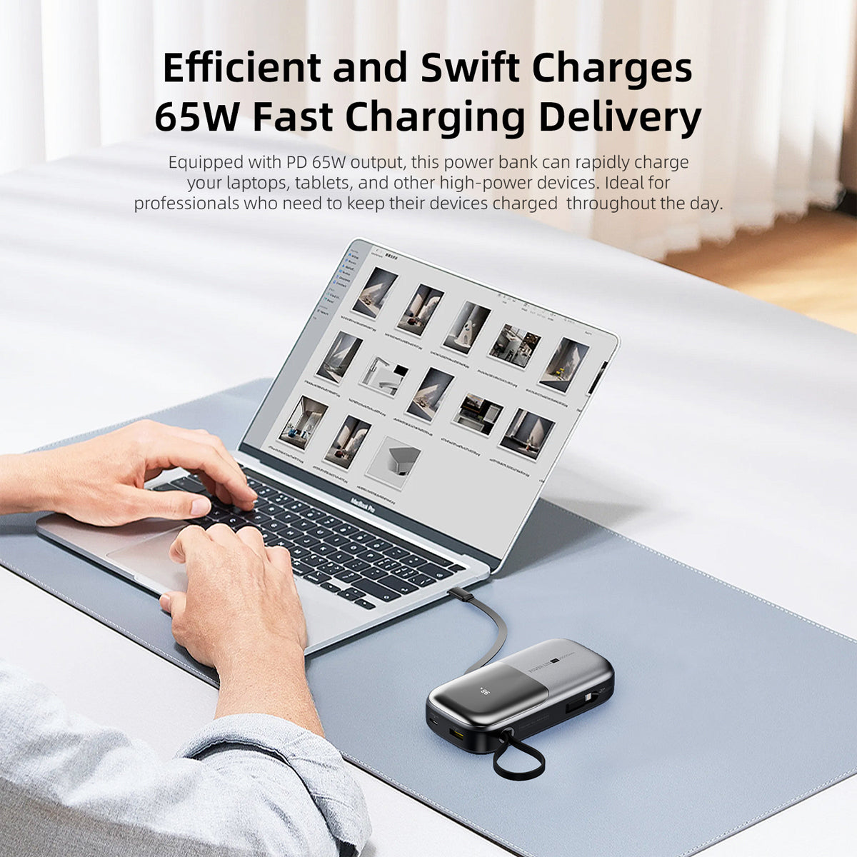 Vyvylabs Power Lite Digital Display Power Bank 20000mAh 65W with C+L Fast Charging Cable
