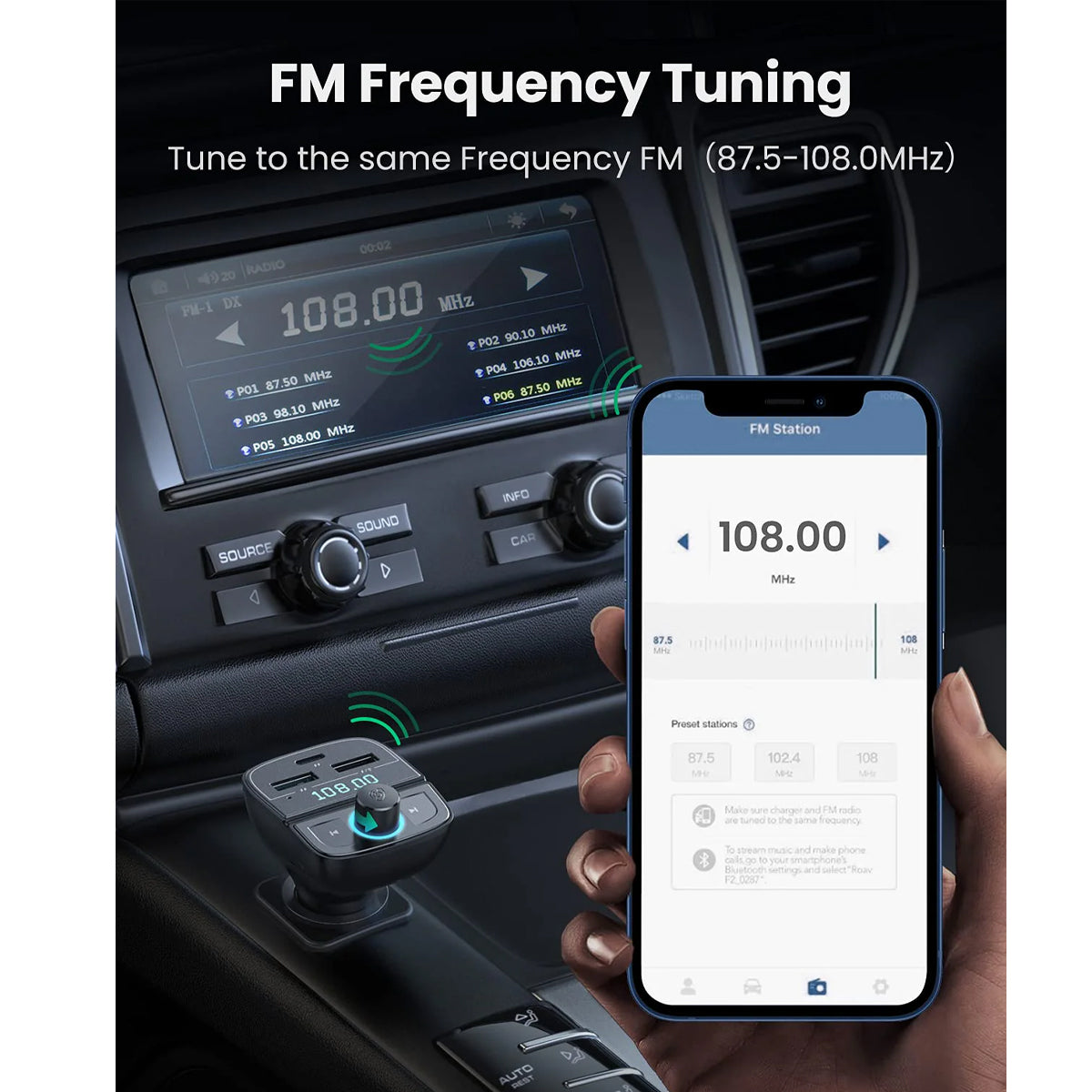 Ugreen Bluetooth FM Transmitter Car Charger for Tablets & Phones