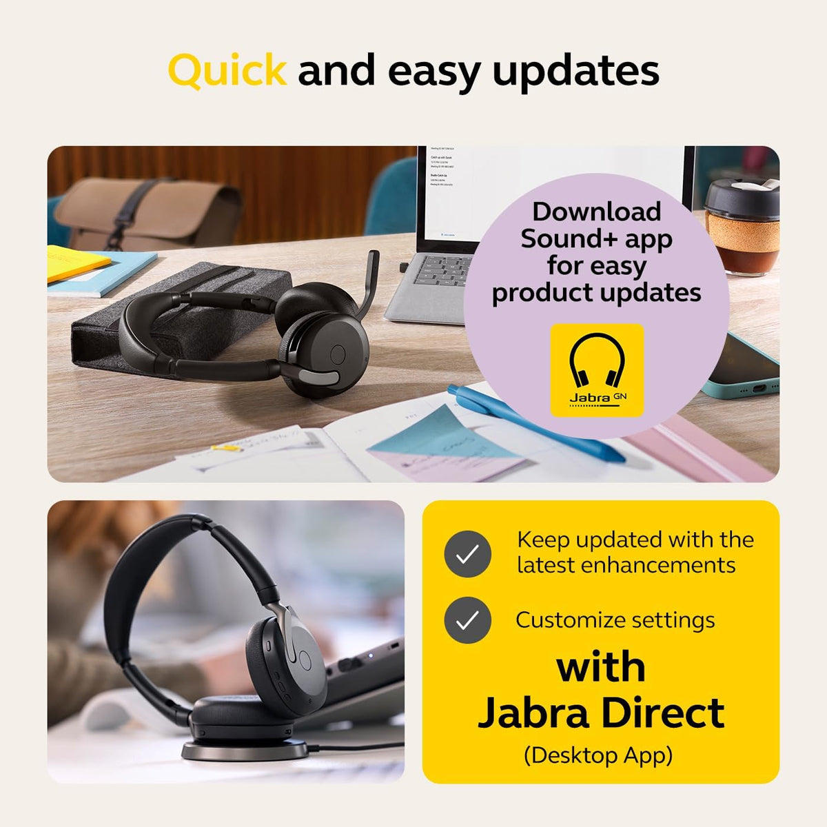 Jabra Evolve2 65 Link380/390A MS Stereo WLC ANC Wireless Foldable Headset w/ Charging Stand