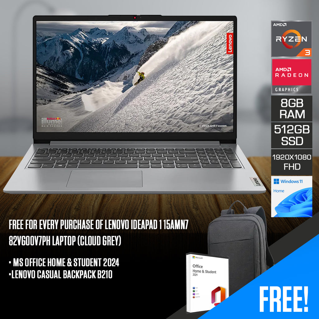 Lenovo IdeaPad 15AMN7 82VG00V7PH Laptop (Cloud Grey) FHD (1920x1080) IPS Ryzen 7320U 8GB RAM 512GB SSD AMD Radeon 610M Graphics