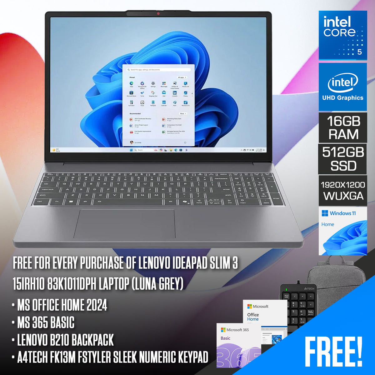 Lenovo IdeaPad Slim 3 15IRH10 83K1011DPH Laptop (Luna Grey)