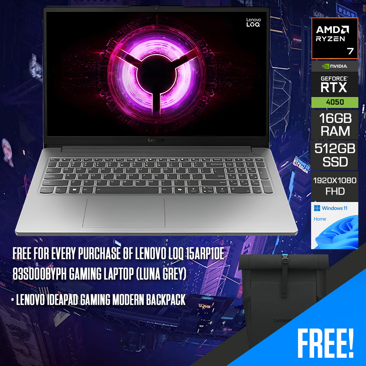 Lenovo LOQ 15ARP10E 83S000BYPH Gaming Laptop (Luna Grey)