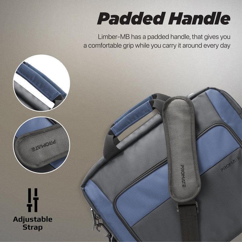 Promate Limber-MB 15.6" Large Capacity Messenger Bag Water Resistant With Multiple Compartments (Black)