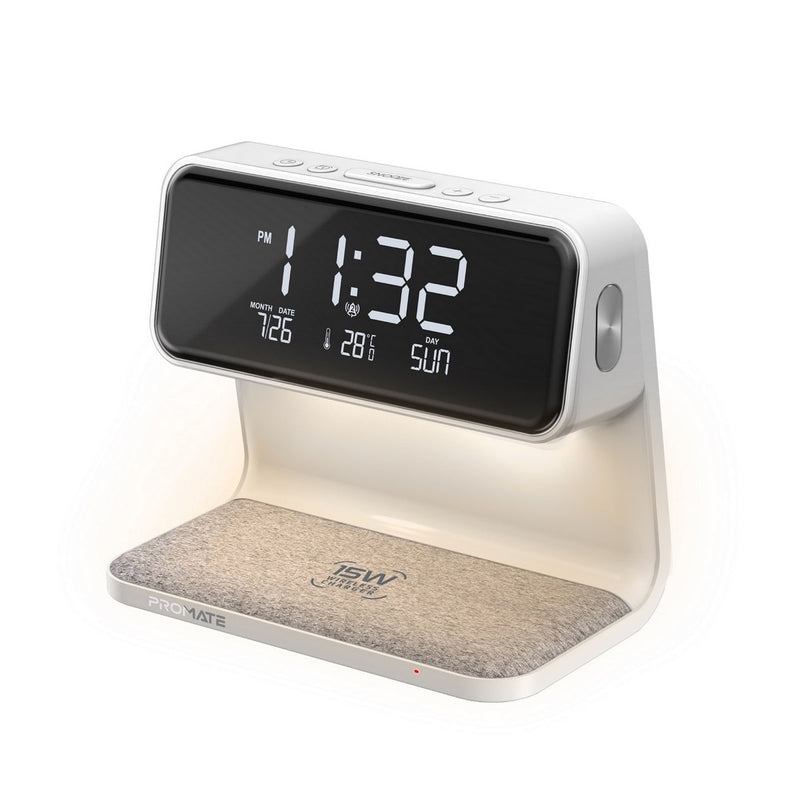 Promate Lumix-15W 3-in-1 Multi-Function LED Alarm Clock w/ 15W Wireless Charger