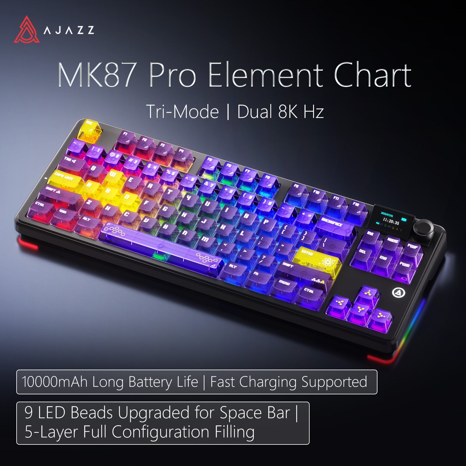 Ajazz MK87 Pro RGB Tri-Mode Mechanical Keyboard (Transparent Yellow-Purple Deep-Purple) (Lichee Switch)