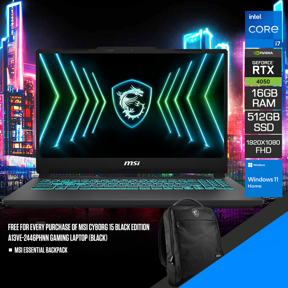 MSI Cyborg 15 Black Edition A13VE-2446PHNN Gaming Laptop (Black)