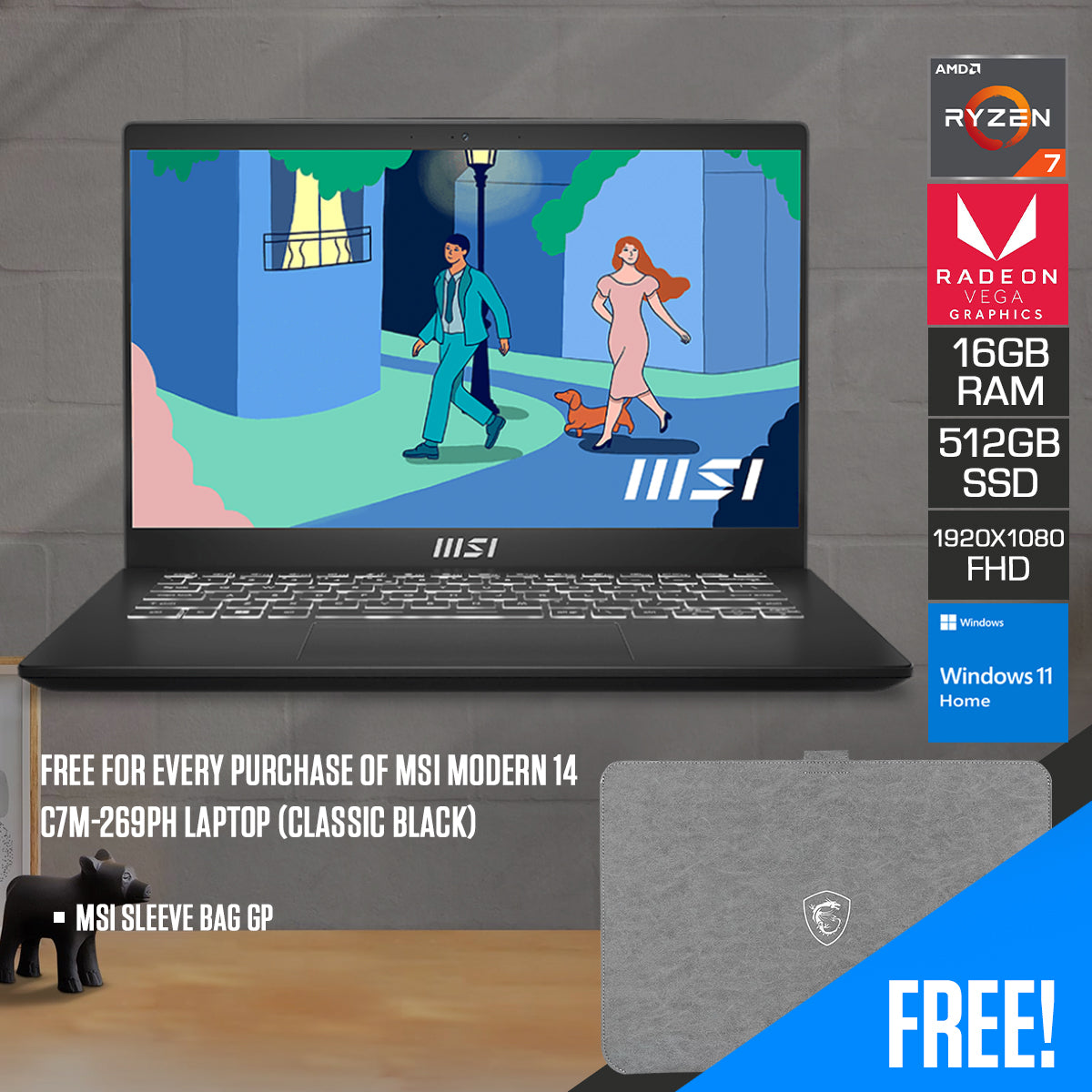 MSI Modern 14 C7M-269PH Laptop (Classic Black) | Datablitz