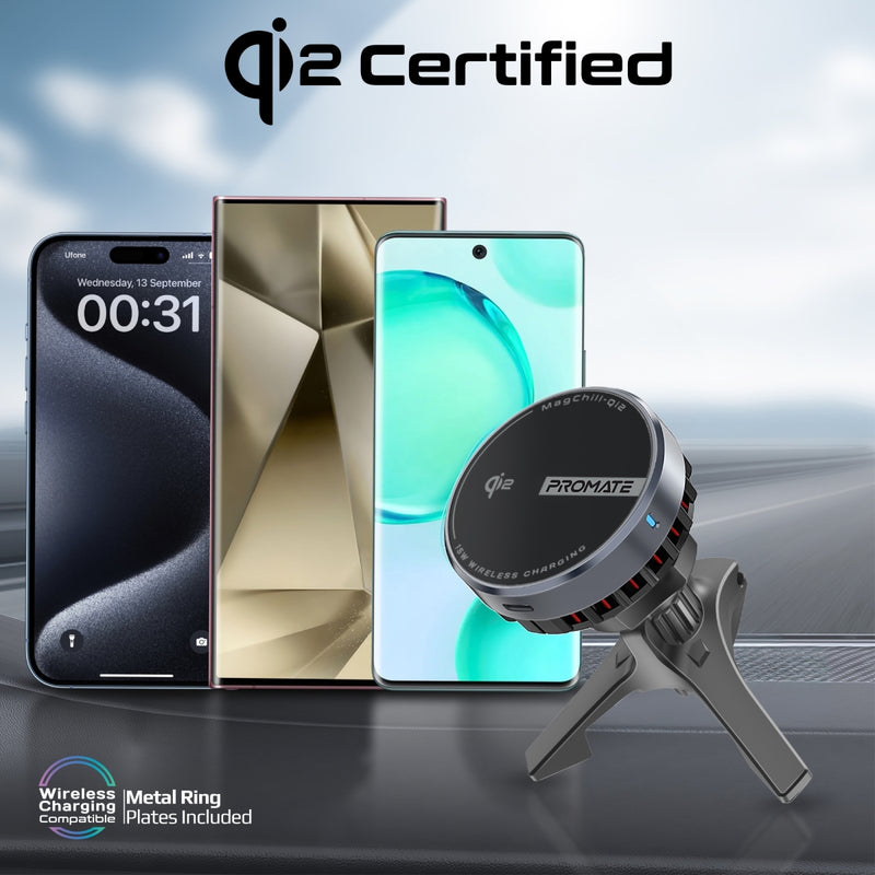 Promate MagChill-Qi2 ActiveCool Cradleless 15W Qi2 Certified Wireless SmartPhone Charger Mount