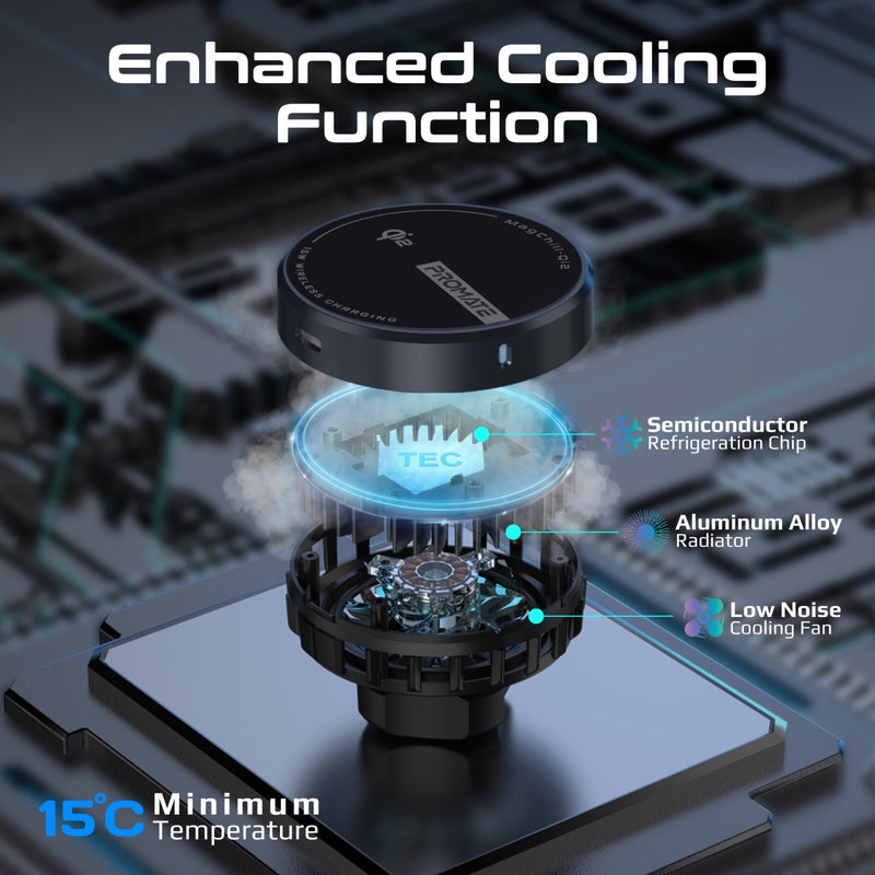 Promate MagChill-Qi2 ActiveCool Cradleless 15W Qi2 Certified Wireless SmartPhone Charger Mount