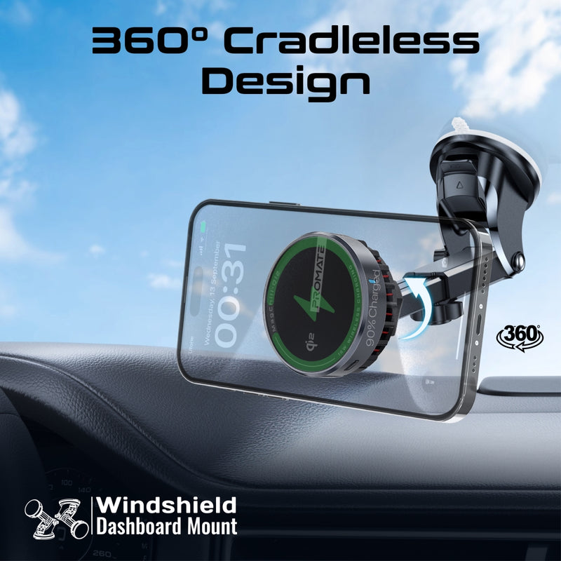 Promate MagChill-Qi2 ActiveCool Cradleless 15W Qi2 Certified Wireless SmartPhone Charger Mount