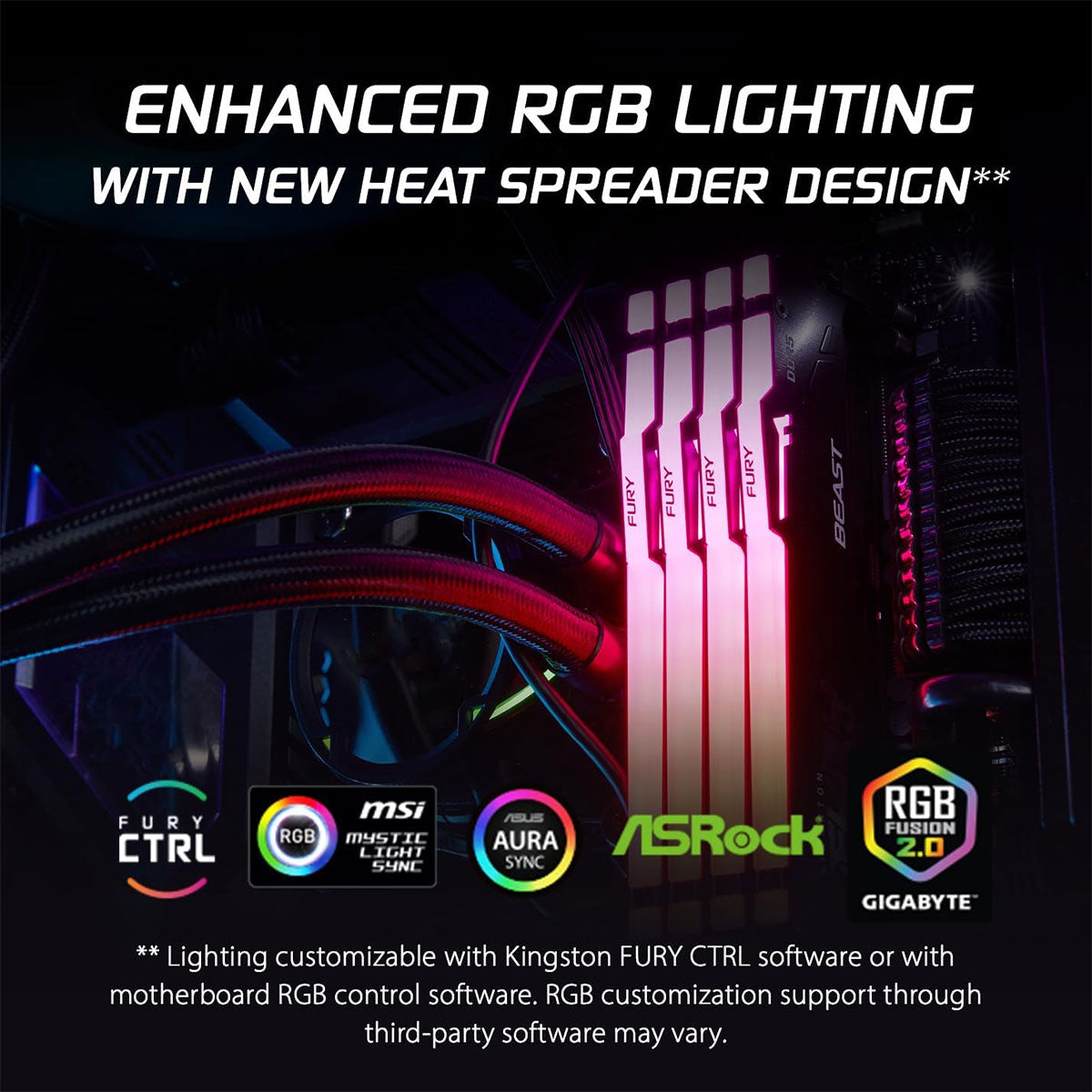 Kingston Fury Beast RGB 8GB DDR5 6000MT/s CL30-36-36 1.4V EXPO/XMP Desktop Memory (KF560C30BBEA-8)