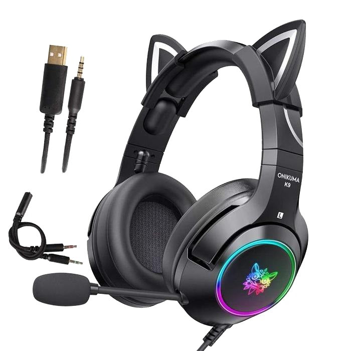 Onikuma K9 Cat Ears RGB Noise Cancelling Gaming Headset With Microphone (Black)