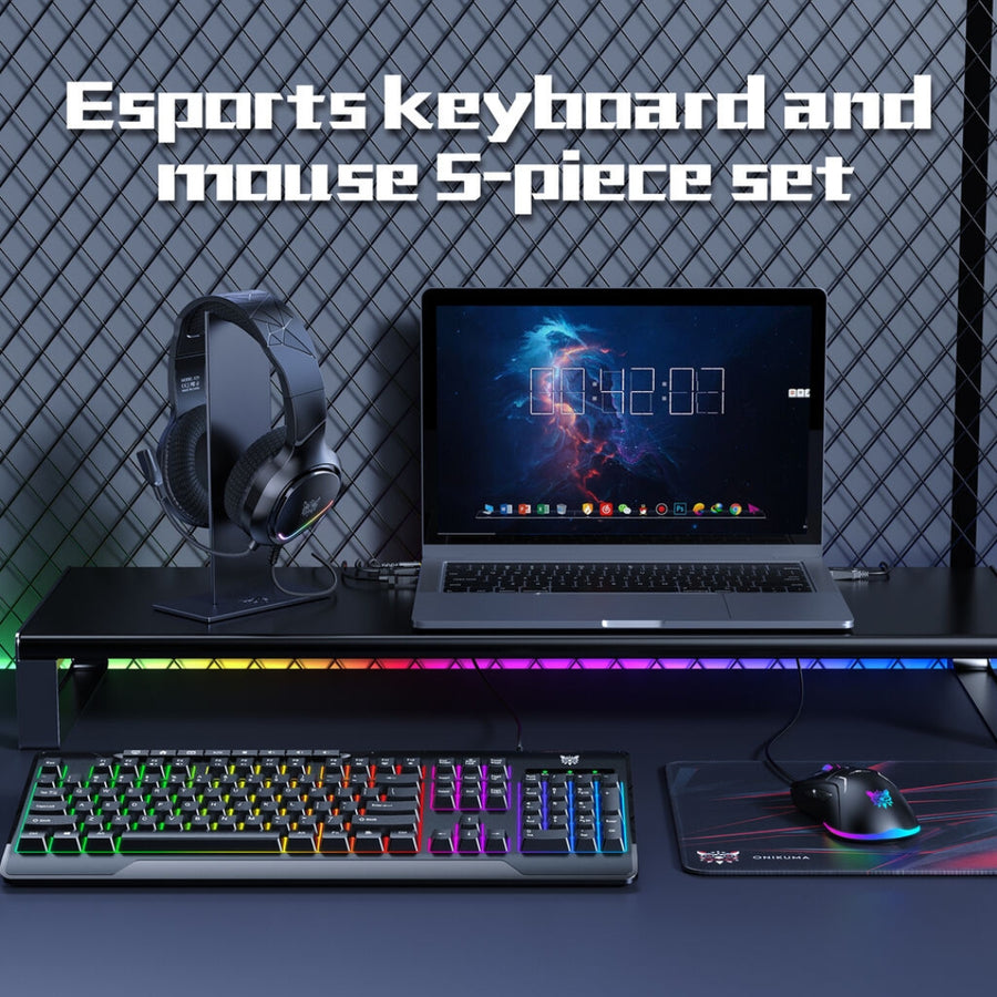 Onikuma TZ5008 5-in-1 RGB Keyboard / Mouse / Headset / Mousepad / Headset Stand Gaming Combo (Black)