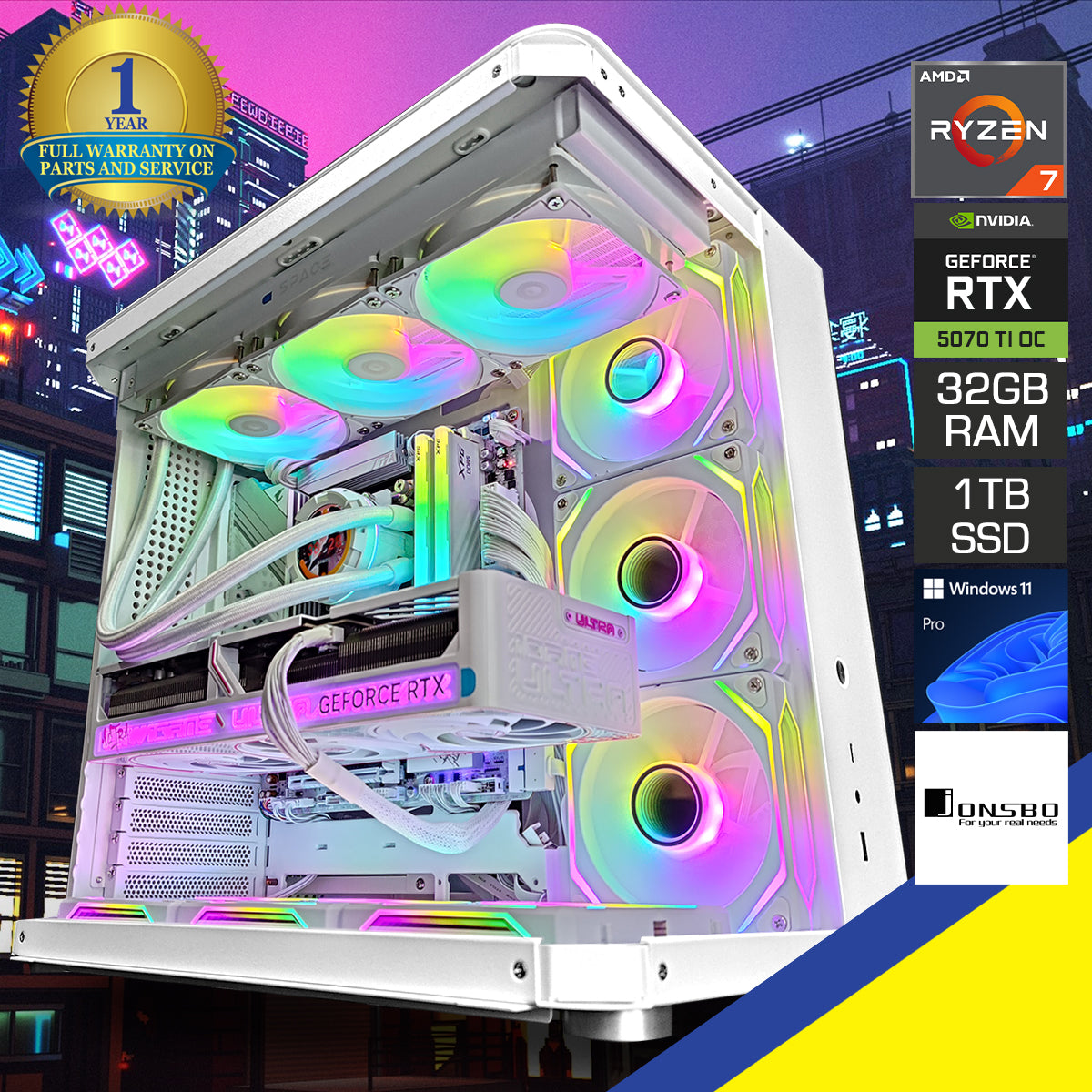 Optima TK-2 White Desktop Gaming PC | AMD 7 9700 X | 32GB RAM | 1TB SSD | RTX 5070 Ti OC | Windows 11 Pro