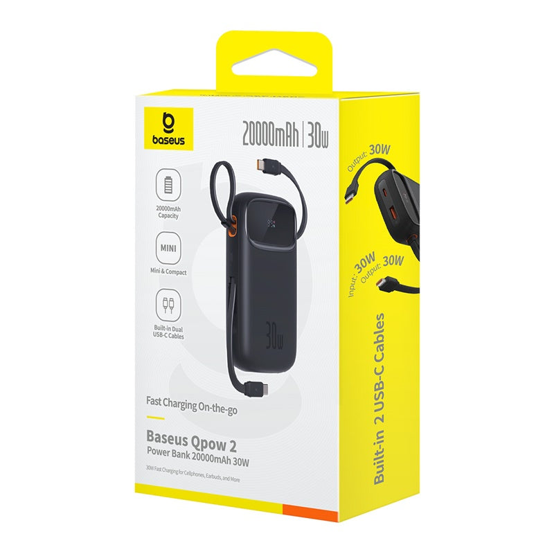 Baseus QPow 2 Digital Display Fast-Charging Power Bank with 2 Built-in Type-C Cable 20000mAh 30W
