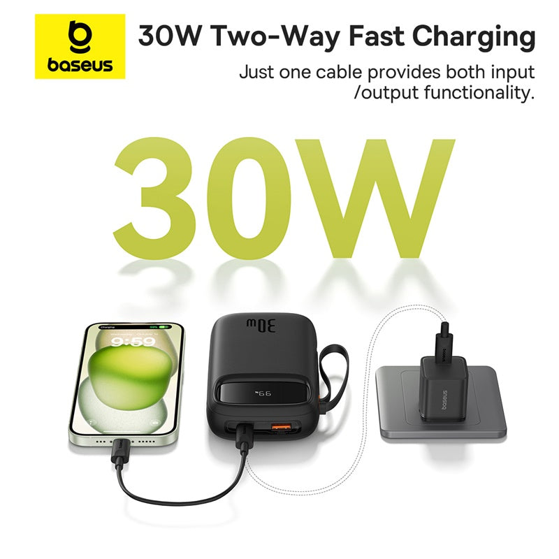 Baseus QPow 2 Digital Display Fast-Charging Power Bank with 2 Built-in Type-C Cable 20000mAh 30W