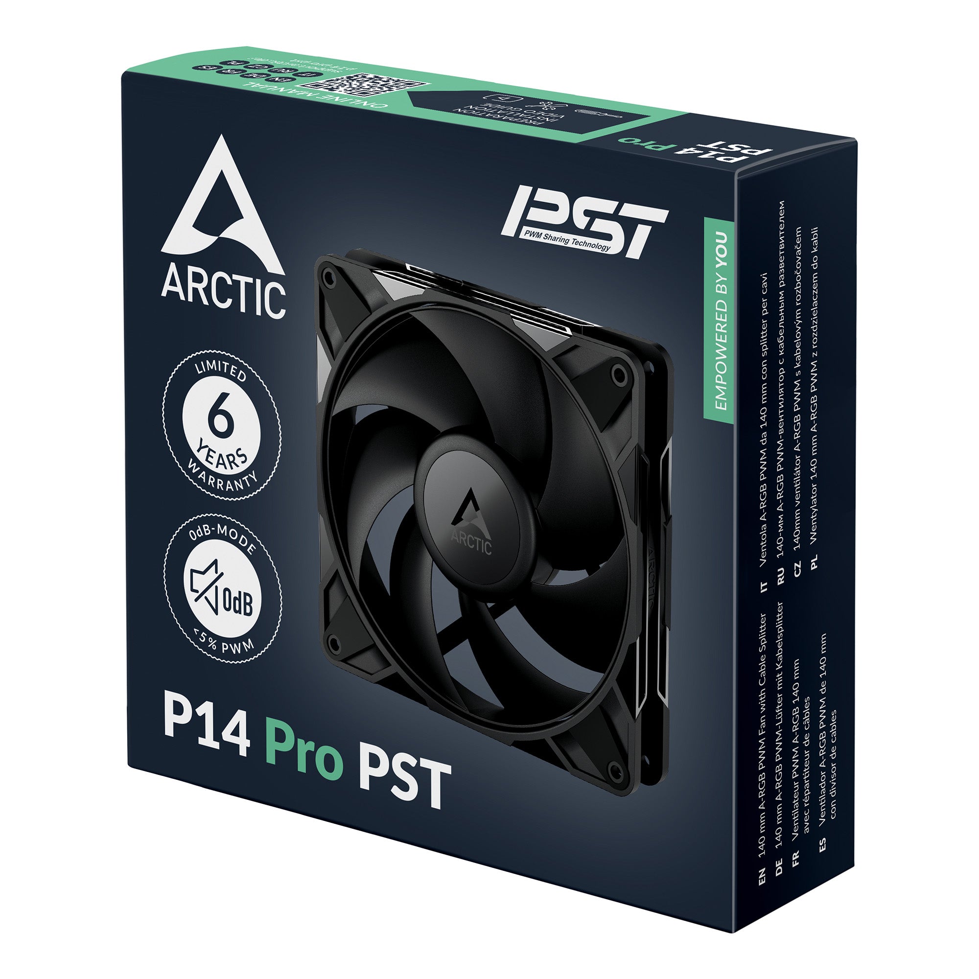 Arctic P14 Pro PST 140 mm PWM Single Fan with Cable Splitter (Black) (ACFAN00314A)