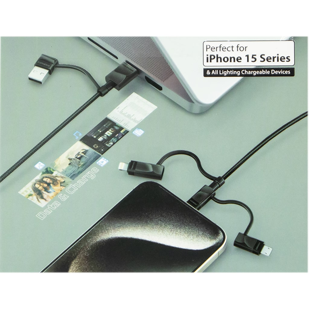 Promate Pentapower 6-IN-1 Hybrid Multi-Connector Cable For Charging And Data Transfer Black