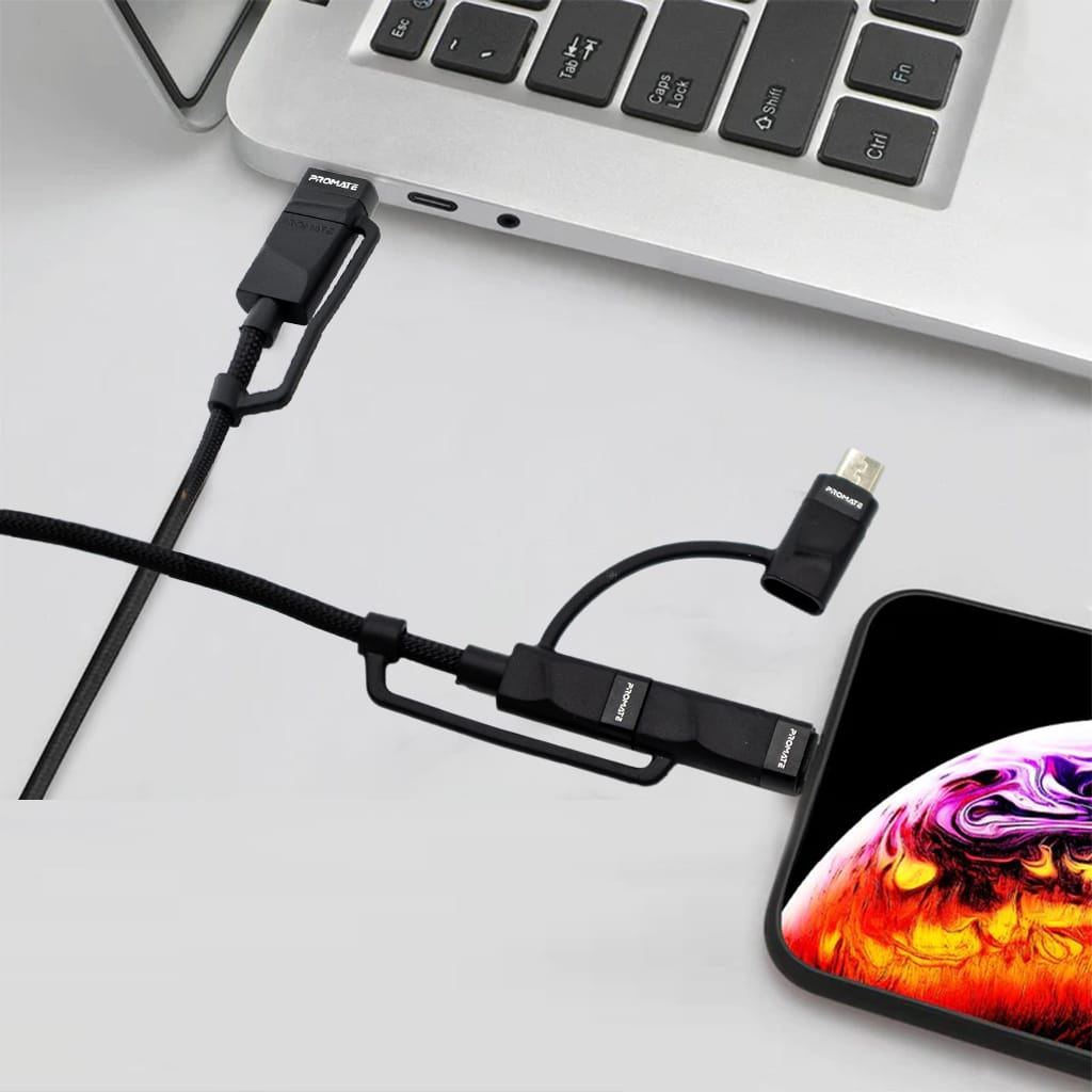 Promate Pentapower 6-IN-1 Hybrid Multi-Connector Cable For Charging And Data Transfer Black