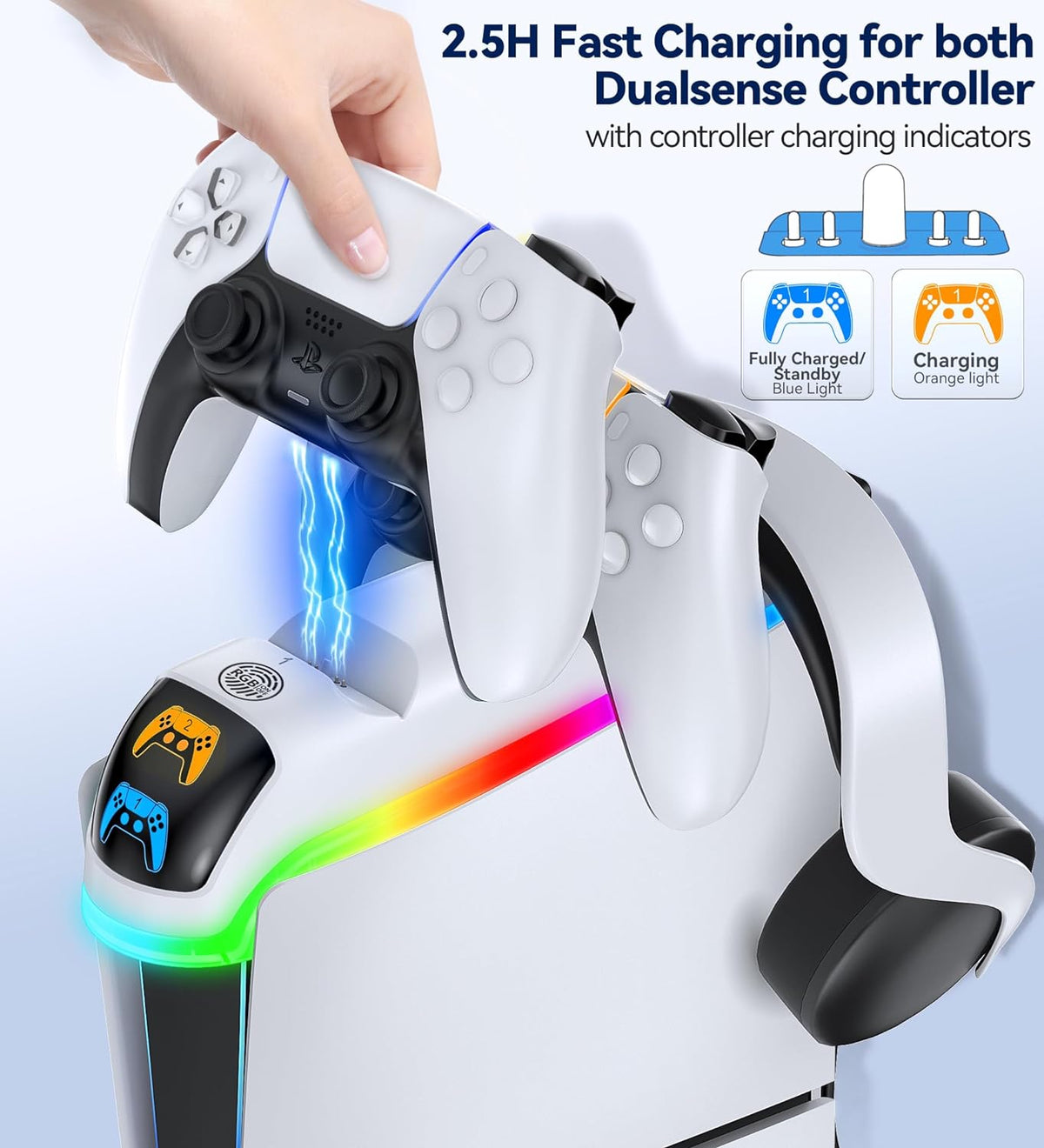 OIVO Controller Charging Station with Headset Holder for 2023 PS5 Disc & Digital Edition (White) (NG-P5301)