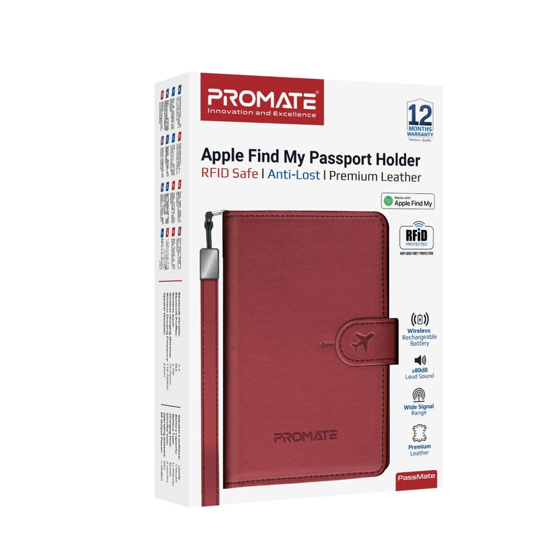 Promate PassMate Anti-Loss Slim Leather Passport Holder with RFID Protection & Smart Tracking